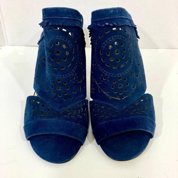 Ivanka Trump blue suede fringe lace up heels - Picture 2 of 9